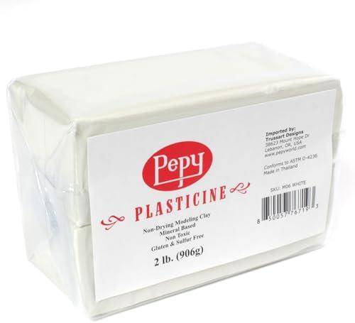 Pepy Reusable and Non-Drying Oil-Based Plasticine Modeling Clay, White, 2 Pounds, Sulfur-Free & Non-Toxic, Great for Kids, Beginners, and Artists, Perfect for Arts and Crafts Projects