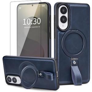 for Samsung Galaxy S25 Edge Case Leather with Stand, Anti-Slip Shockproof Loop, Compatible with MagSafe, Magnetic Protective Galaxy S25 Edge Leather Case (Navy, S25 Edge-6.7inch)