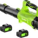 Electric Leaf Blower Cordless with 2 3.0Ah Battery and Charger, 2 Speed Mode 650CFM 280MPH Patio Tools with 2 Tubes, 20V Battery Powered Leaf Cleaner Handheld Blowers for Lawn Care, Dust, Leaves, Yard (Green)