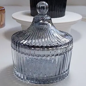 Glass Candy Storage Box Clear Sugar Dish With Lid Crystal Covered Candy Bowl Apothecary Food Buffet Container Holder