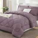 Oversized King Comforter Set Dusty Purple - 7 Pieces Bed in a Bag | OEKO-TEX Certified, All Season, 240GSM Down-Alternative Comforter, Sheets, Pillowcases & Shams, 14" Deep Pocket, Easy Care