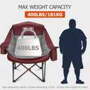 Overmont Oversized XL Camping Chair for Adults - 400lbs Support Heavy-Duty Padded Folding Chair with Side Pocket Cup Holder Cooling Bag for Outdoor Sports Garden Beach Fishing Lawn Red 2pcs