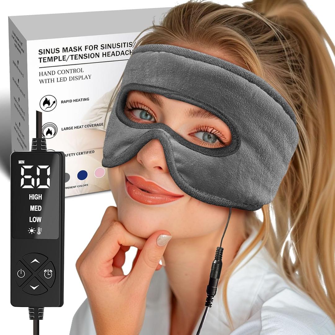 Sinus Pressure Relief Heated Eye Mask with Openings, Face Heating Pad for Eyes, Sinusitis, Hormone Migraine, Tension Headache Relief