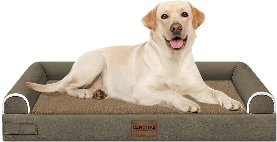 Large Dog Bed Orthopedic Washable: Beds Bolster XL Bed Large Big Dogs Egg Crate Foam Couch Sofa Waterproof with Removable Cover - Brown (38.0"L x 25.0"W x 6.5"Th)