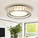 Dimmable Crystal Flush Mount Ceiling Light,LED 5CCT 2700K-6000K,BK,36W,15″