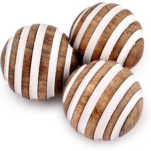 NIRMAN Decorative Balls Mango Wood for Centerpiece or Individual Use Ideal for Use in Living, Dining Room, Coffee Table (3" x 3" x 3"), (Set of 3)