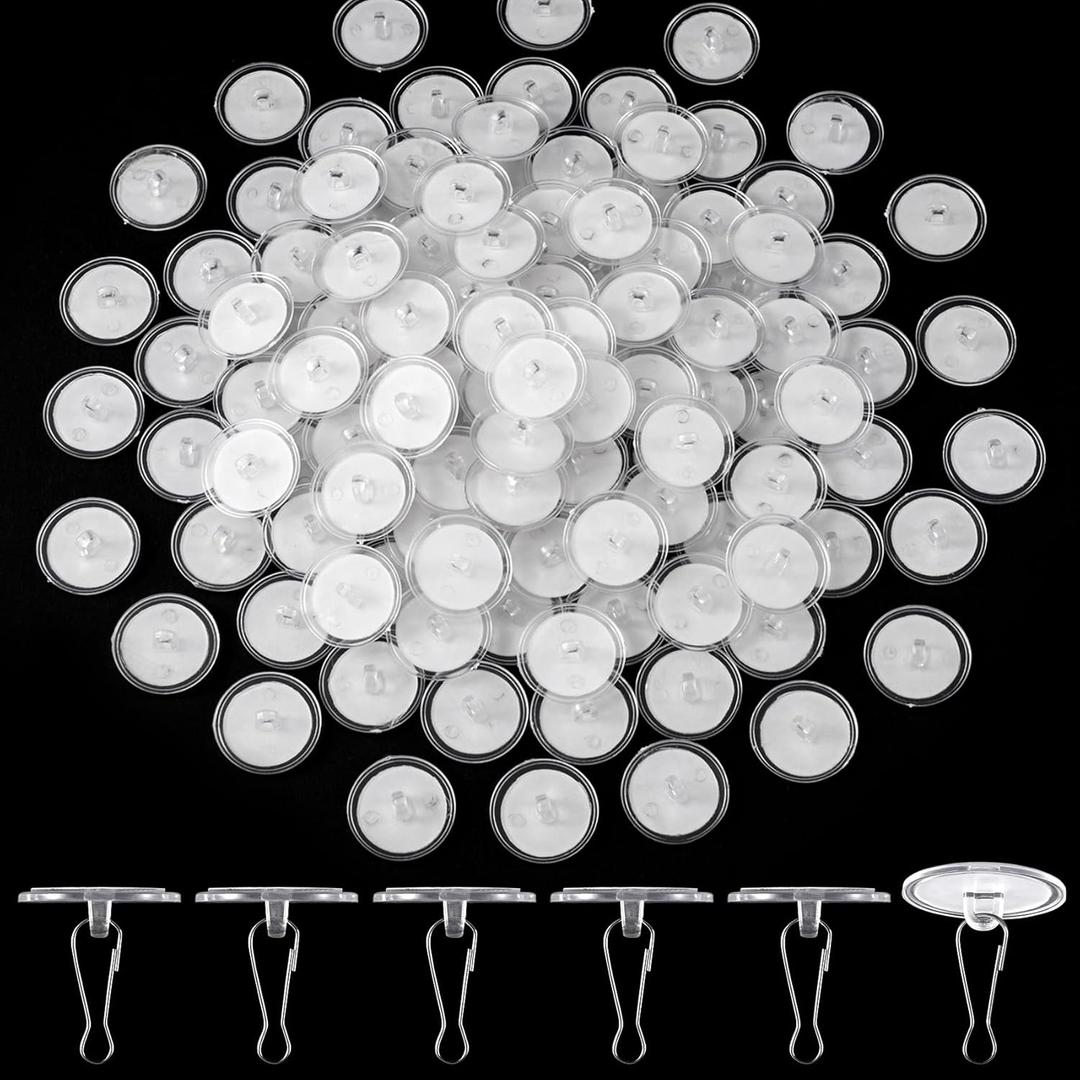 2 x 100 Pack Self-Adhesive Ceiling Hooks for Hanging, Sticky Damage-Free Transparent Ceiling Discs with Metal Hook, Removable Wall Hanger for Wedding Birthday Halloween Christams Decorations