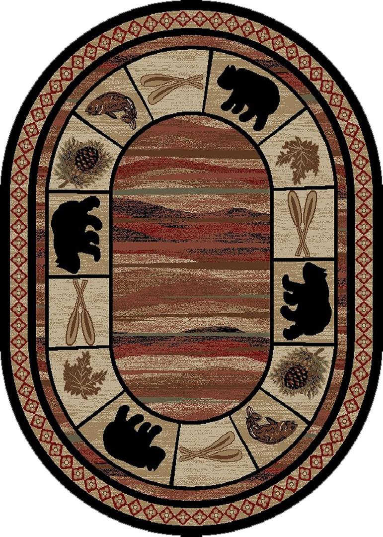 Mayberry Rug Rustic Lodge Bear Cabin Multi 5'3"x7'3" Oval Area Rug
