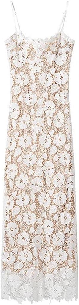 Women's Sexy Elegant Mesh Lace Bandage Slip Dress Backless Cut Out Sleeveless Midi Dress for Summer Club Party (White), Small