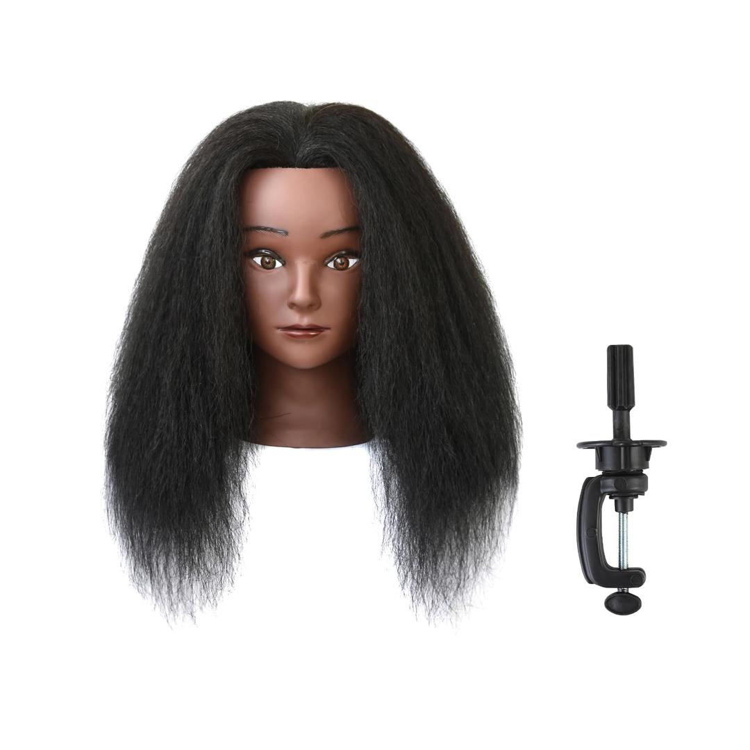 Mannequin Head Hair Styling Training Head 14 inches Manikin Cosmetology Doll Head for Hairdresser Practice Braiding with Clamp Stand (Black)