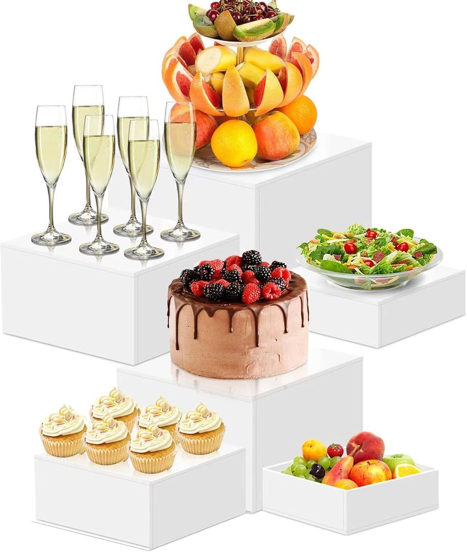 6Pcs Buffet Risers and Stands for Buffet Table, 10 Inc Large White Acrylic Food Risers Display Stands for Party Catering Desset Collectibles -M, 5678910 Inc