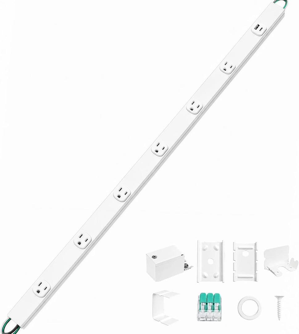 Oviitech Under Cabinet Power Strip Hardwire, 6 Tamper Resistant Outlets with 2 USB, Full-Metal Hardwired, Linkable, Power Strip for Conference Tables workbenches, ETL Listed, 15A, White