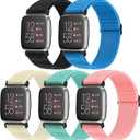Vodtian Elastic Bands Compatible with Fitbit Versa 2/Versa Watch Band, Adjustable Nylon Braided Bands Replacement Solo Loop Sport Straps Wristband for Women Men (Black+Blue+Off-white+Mint Green+Pink)