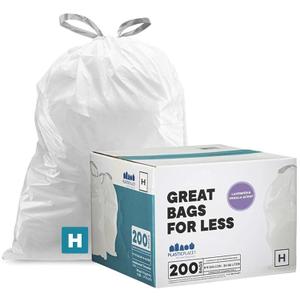 Plasticplace White Drawstring Lavender and Soft Vanilla Scented Garbage Can Liners, Compatible with Code H (200 Count), 8-9 Gallon / 30-35 Liter, 18.5" x 28