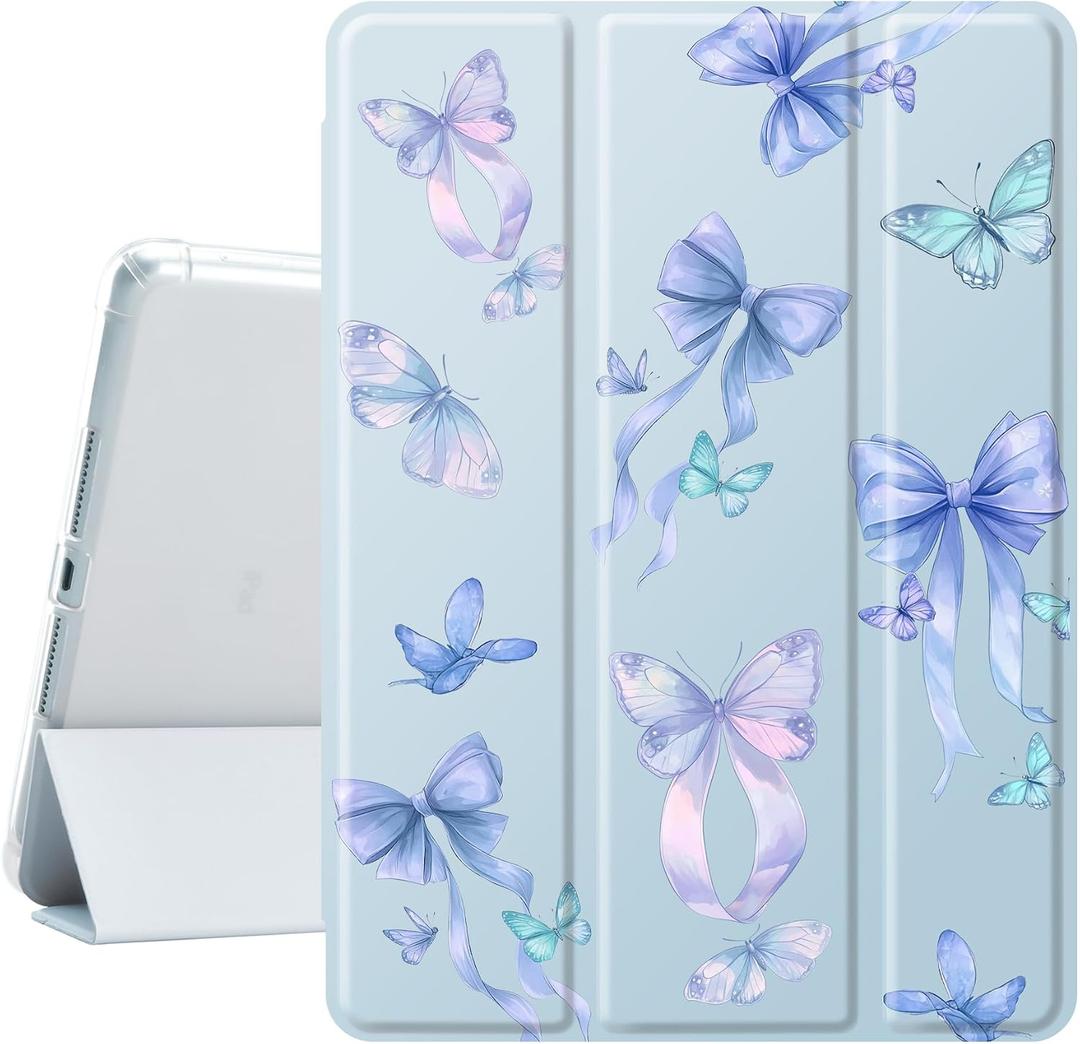 Cute Butterfly Bow Pad Case for 10.9 Inch iPad 2022/2025, Clear TPU Smart Stand Back Cover with Pencil Holder, for iPad 10th/11th Generation Auto Wake/Sleep Protective Case