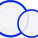 U-QE 200pcs Royal Blue Plastic Plates - Clear Blue Disposable Plates Heavy Duty - Includes 100 10" Dinner & 100 7" Dessert Plates for Party, Birthday & Wedding