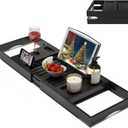 Foldable Bamboo Bathtub Caddy Tray Expandable for Luxury Bath, Bath Accessories & Table with Wine Glass Holder, Book Stand Bathroom Organizer with Extending Sides for Men/Women,Black