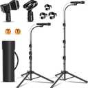 2 Pack Mic Stand Gooseneck Microphone Boom Stand for Singing Height Adjustable from 24 to 67 with 2 Mic Clips for Adults and Kids Singing Lecture Stage, Black