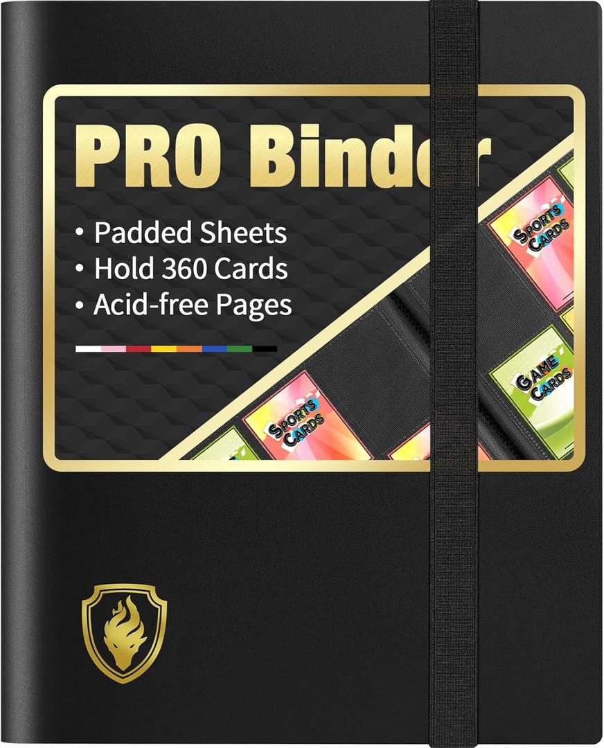 Heavy Duty Card Binder, Fabmaker 9 Pocket Trading Card Binder Holds 360 Cards, Sleek Side-Loading Card Album, Sturdy Card Collection Folder for Game Cards, Sport Cards, Black