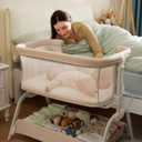 HARPPA Cuddly Lite Bassinet, 2 in 1 Baby Bassinet with Breathable Mesh and Mattress, 6 Height Adjustable, Bedside Sleeper with Anchor Strap, Storage Basket and Wheels, Beige