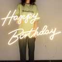 DIVATLA 66"/39" Extra Large Happy Birthday Neon Sign for Birthday Party Decor, Light Up Happy Birthday Led Signs for Backdrop, Neon Birthday Sign for Any Ages Bday Celebration, Warm White Happy Birthday Sign, 13"x27.5"+11.8"x38.5"