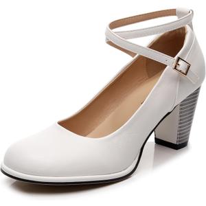 VenusCelia Women's X Strap Pump Heeled Shoe (9.5, White)