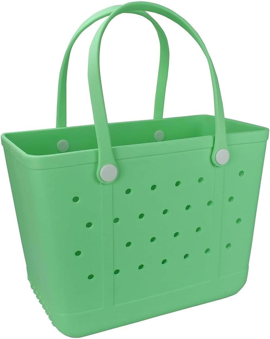 Lightweight Extra large Rubber Beach Bag Small mini Tote Bag for Gym Waterproof medium Open Handbag for Pool Sports (X-Large(18.9*9*13.8in), A-grass Green)