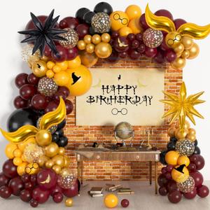 Ouddy Life 172pcs Magical Wizard School Balloons Garland Arch Kit Burgundy Black Gold Confetti Snitch Balloon for Magic Themed Birthday Decorations Baby Shower Party Supplies