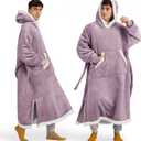 Bedsure Wearable Blanket Hoodie, Long Hooded Blanket Sweatshirt as Fathers Day Birthday Gifts for Dad Cozy Sherpa Hoodie for Adult, Oversize, Lavender
