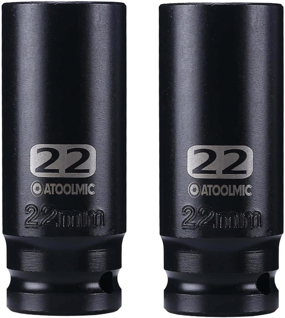 1/2"Square Drive x 22mm Deep Impact Socket Set,2PCS Metric Socket,6 Point CR-MO for Easy Removal of Axle Nut (22mm)