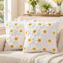 Emvency Spring Throw Pillow Covers 18x18 Set of 2, White Daisy Floral Sunflower Summer Decorative Pillow Cases Soft Plush Faux Fur Wool Couch Cushion Case for Couch Bed Sofa Living Room Home Decor