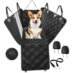 Meadowlark Dog Seat Covers Unique Design & Entire Car Protection-Doors, Headrests & Backseat. Extra Durable Zippered Side Flap, Waterproof Pet Seat Cover + Seat Belt & 2 Headrest Protectors, I0113671