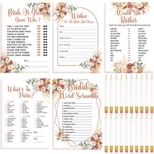Teling 145 Pieces Bridal Shower Game Bridal Shower Favors Set Wedding Games Cards and Pencils for Bride Groom Bachelorette Party Wedding Party Favor(Boho Style)