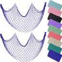 ZUEXT Dark Blue Decorative Fishing Net 80x40 Inch, 2PCS Picture Fish Net, Mermaid Net Cotton Fishnet Wall Hanging Decor for Hawaiian Nautical Beach Party, Fishnet Photo Display Sea Themed FishNet