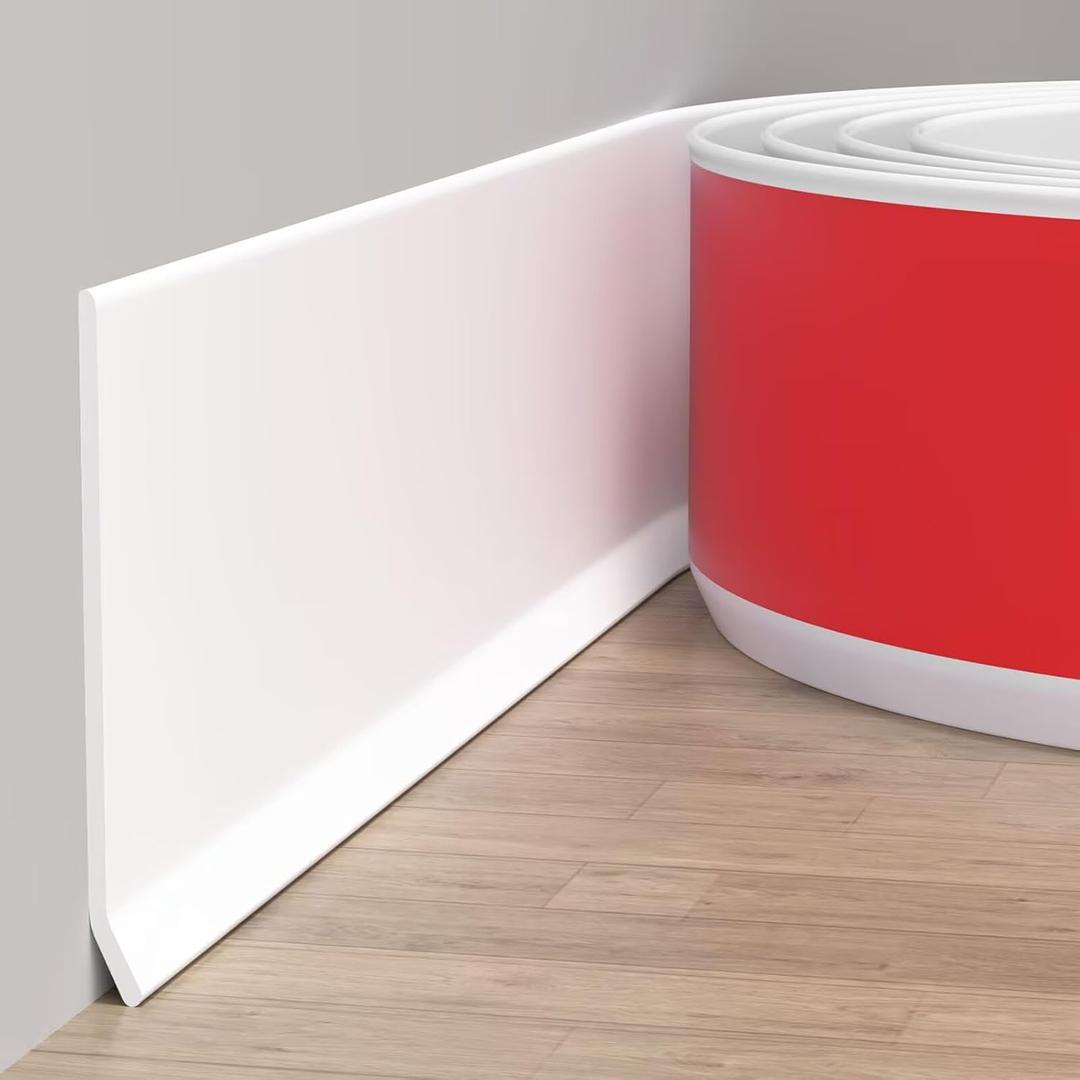 Duzzy Flexible Baseboard Molding Trim, 6 Inch(W) x 60 Feet(L) Peel and Stick Rubber Wall Trim Molding, Self-Adhesive Vinyl Wall Base Cove Base