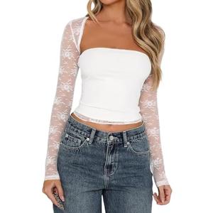 JOKELAMB Women Lace Bolero Shrug See Through Floral Cardigan Sheer Mesh Cropped Y2K Going Out Tops Size M