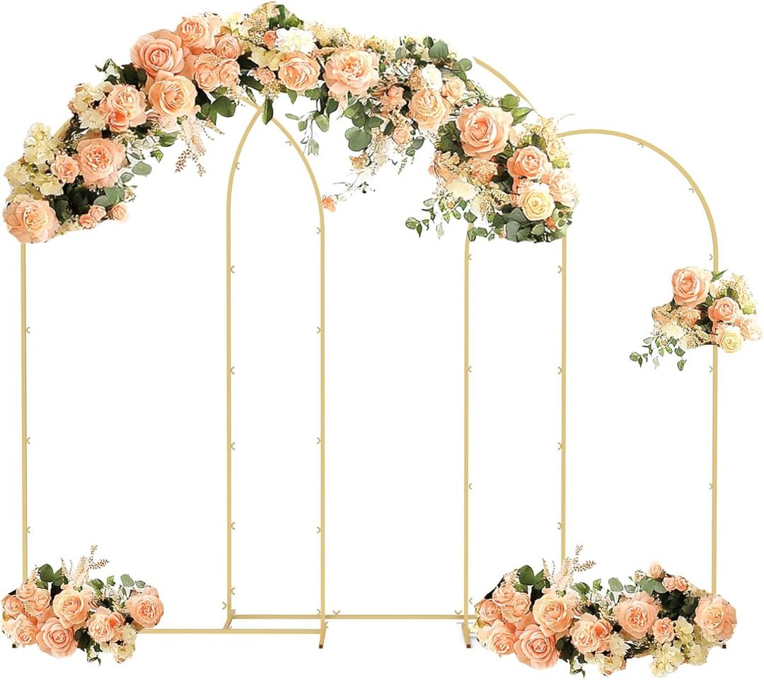 Babenest Gold Arch Backdrop Stand Set of 3, 6.6FT/ 7.2FT/ 8FT Metal Arch Weeding Stand, Balloon Arch Frame for Ceremony Birthday Party Bridal Baby Shower Banquet Decoration