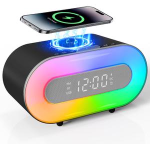 Depulat 5-in-1 Multifunctional Device: Bluetooth Speaker, Wireless Charger, Phone Stand, 7-Color Lamp & Dimmable Clock  Ideal Gift