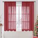 BGment Linen Burgundy Curtains 54 Inch Length for Short Window, Semi Sheer Drapes Lightweight Rustic Textured for Living Room Christmas Patry Decor Rod Pocket, 2 Panels Set, Each 42 Inch Wide