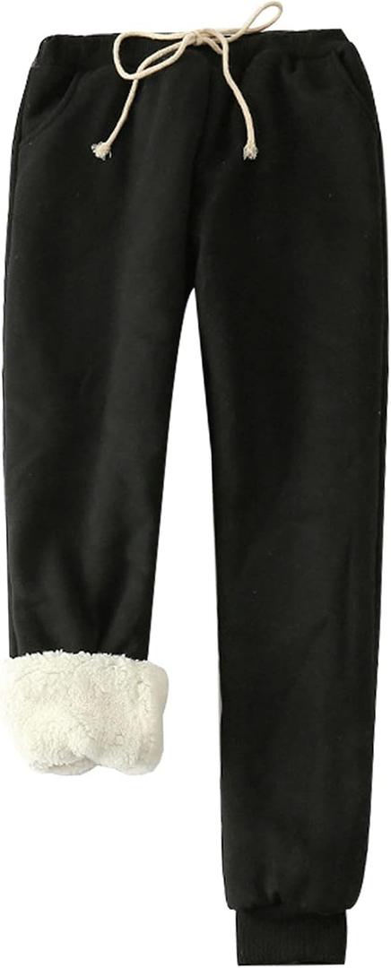 Gihuo Women's Winter Warm Fleece Pants Sherpa Lined Sweatpants Jogger Track Pants Athletic Active Lounge Pants (X-Large, Black)