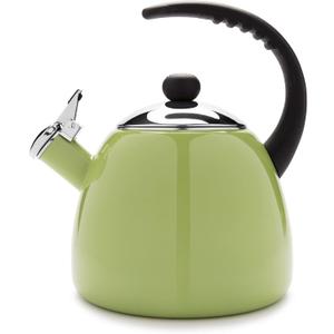 Farberware Dome Tea Kettle, Whistling Teapot, Porcelain Enamel on Carbon Steel, BPA-Free, Rust-Proof, Cool Handle, 3 qt, 12 Cup Capacity, Granny Apple