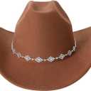 Verdusa Women's Western Cowboy Hat Rhinestone Wide Brim 2026 Cowgirl Hat (Brown)