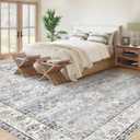 XLUEZ Area Rug 10x14 Living Room Rugs, Machine Washable Vintage Distressed Boho Area Rug Non-Slip Soft Low Pile Large Indoor Rugs for Bedroom Kitchen Dining Room Office (Light Blue, 10'x14')