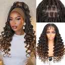 HANNE Braided Wigs for Black Women Double Full Lace Box Braided Wigs Synthetic Wavy Glueless Braid Wig with Baby Hair 3D Curls Braided Wig 24 Inch (1B/30, Wavy-24)
