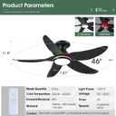 46" Ceiling Fans with Lights Remote/APP Control, Low Profile Ceiling Fans with Dimmable White Colors+Ring RGB Lights, 6 Speeds 5 Reversible Curved Blades for Kids Room Bedroom Living Room Bar, Black