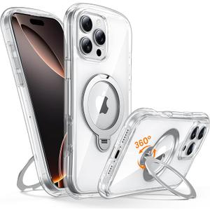 Magnetic for iPhone 16 Pro Case with Stand [Compatible with MagSafe][360 Rotatable Ring Holder Kickstand][Military Grade Protection] Airbag Shockproof Case for i Phone 16Pro 6.3 Inch, Clear