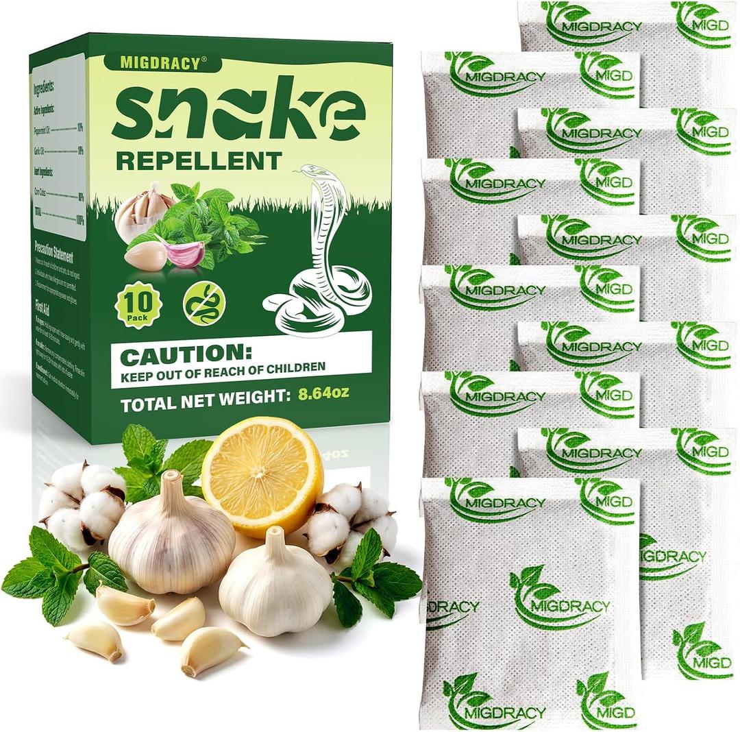 10Pack Snake Repellent, Snake Deterrent Pouches, Keep Snake Away from Home, Garden, and Vehicle, Peppermint Oil to Repel Snake, Indoor and Outdoor Use