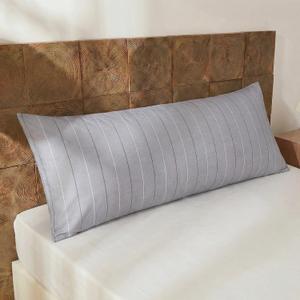 Merryword Striped Body Pillow Cover 20x54inches, 100% Cotton Long Pillowcase, Gray Striped Pillowcase, Luxury Linen Like Pillowcase, Soft Breathable Pinstripe Pillow Case, 1-Piece