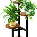 GEEBOBO 3 Tier Plant Stand Indoor, Metal Wood Plant Stands For Indoor Plants Multiple, Corner Tiered Flower Plants Shelf Stand for Living Room Bedroom, Brown