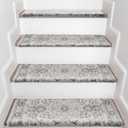 Bullnose Stair Treads for Wooden Steps, 14 Pack 30"x9.5" Non Slip Carpet Stair Treads, Peel and Stick Stair Carpet with Nosing, Indoor Stair Treads for Wood Stairs, Grey Persian
